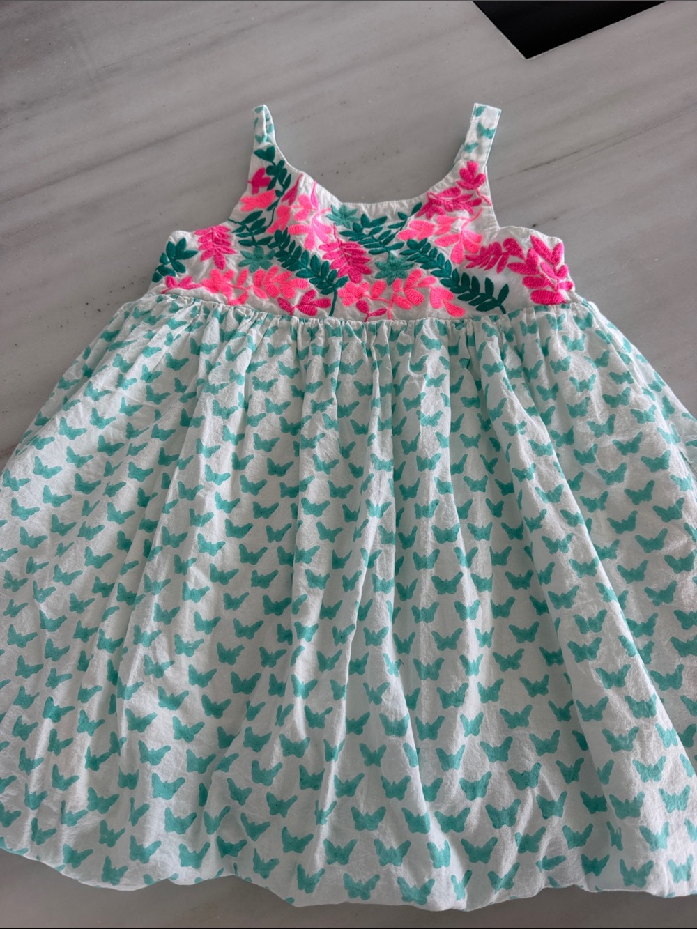 Girls Teal & Pink Butterfly Embroidered Sundress